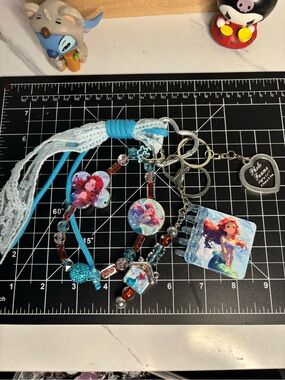 Kids Ariel Mermaid Blue Tassel Keychain Charm Set